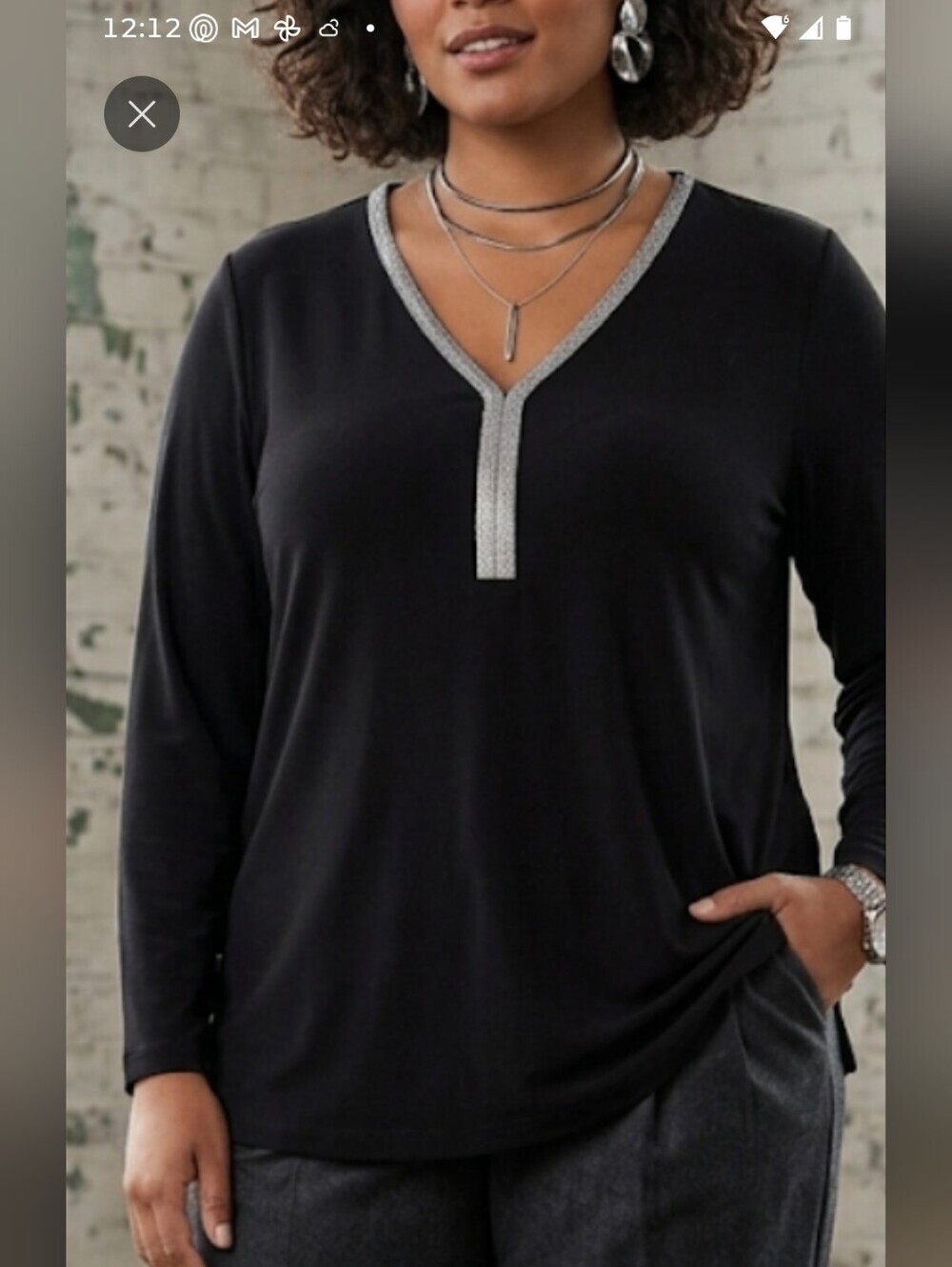 Chico's Black V-Neck Tunic with Metallic Trim Size 4 (XXL).